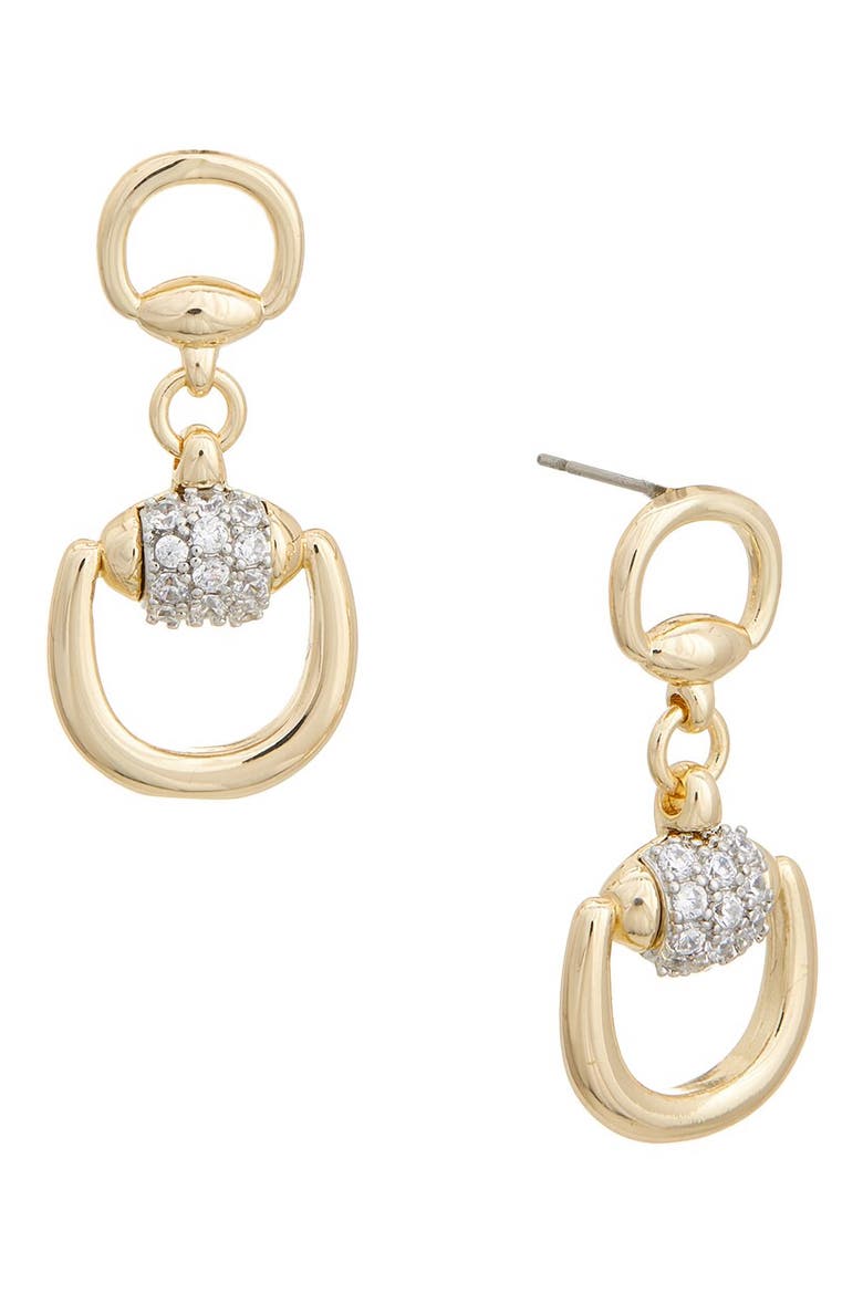 Cubic Zirconia Doorknocker Drop Earrings, Main, color, GOLD