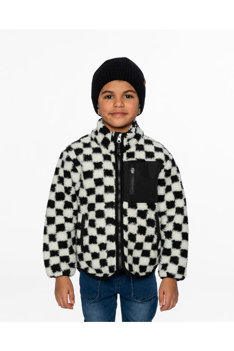 Gender Inclusive Long Sleeve Fleece Jacket Checkerboard, Alternate, color, Black Checkerboard