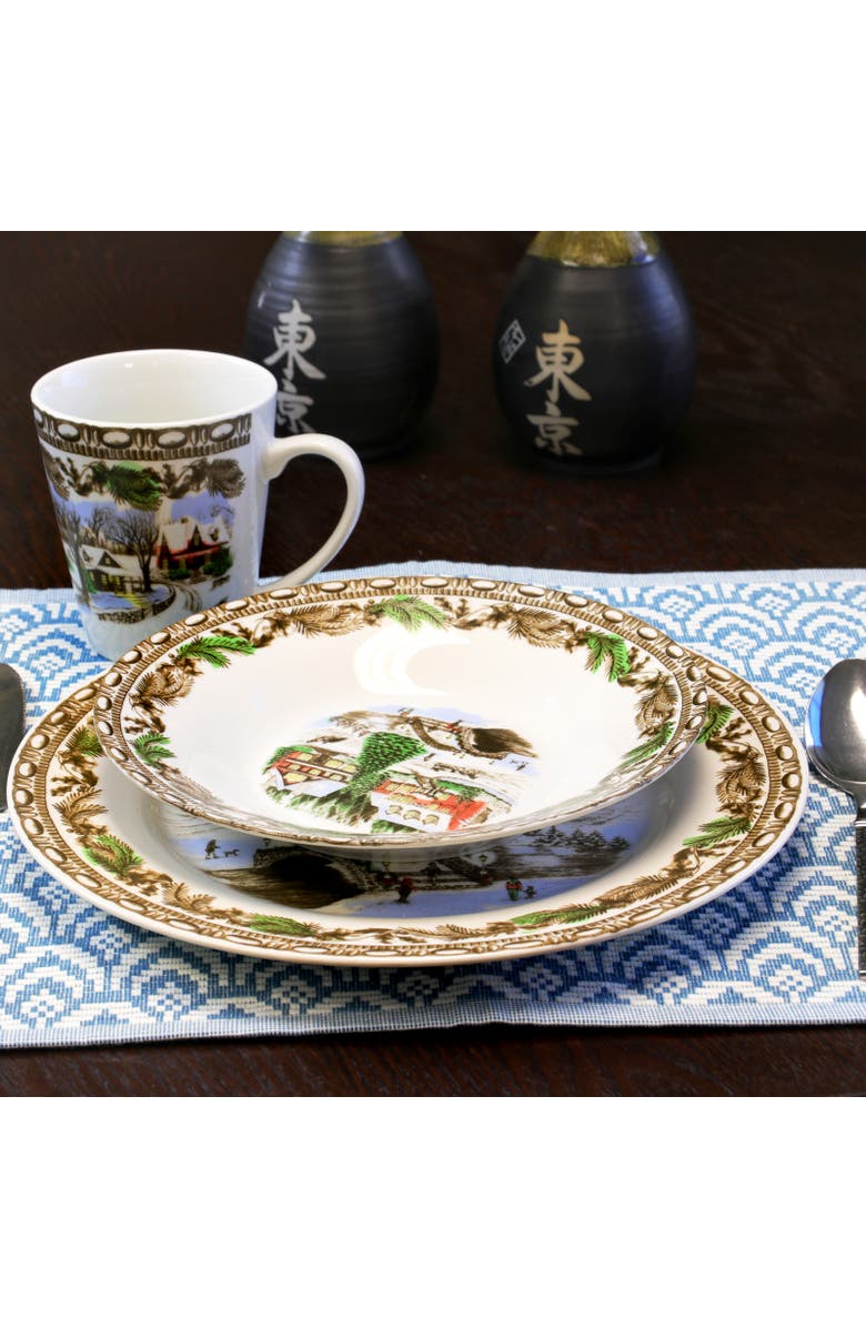 Gibson Home Christmas Toile 16 Piece Dinnerware Set, Alternate, color, White