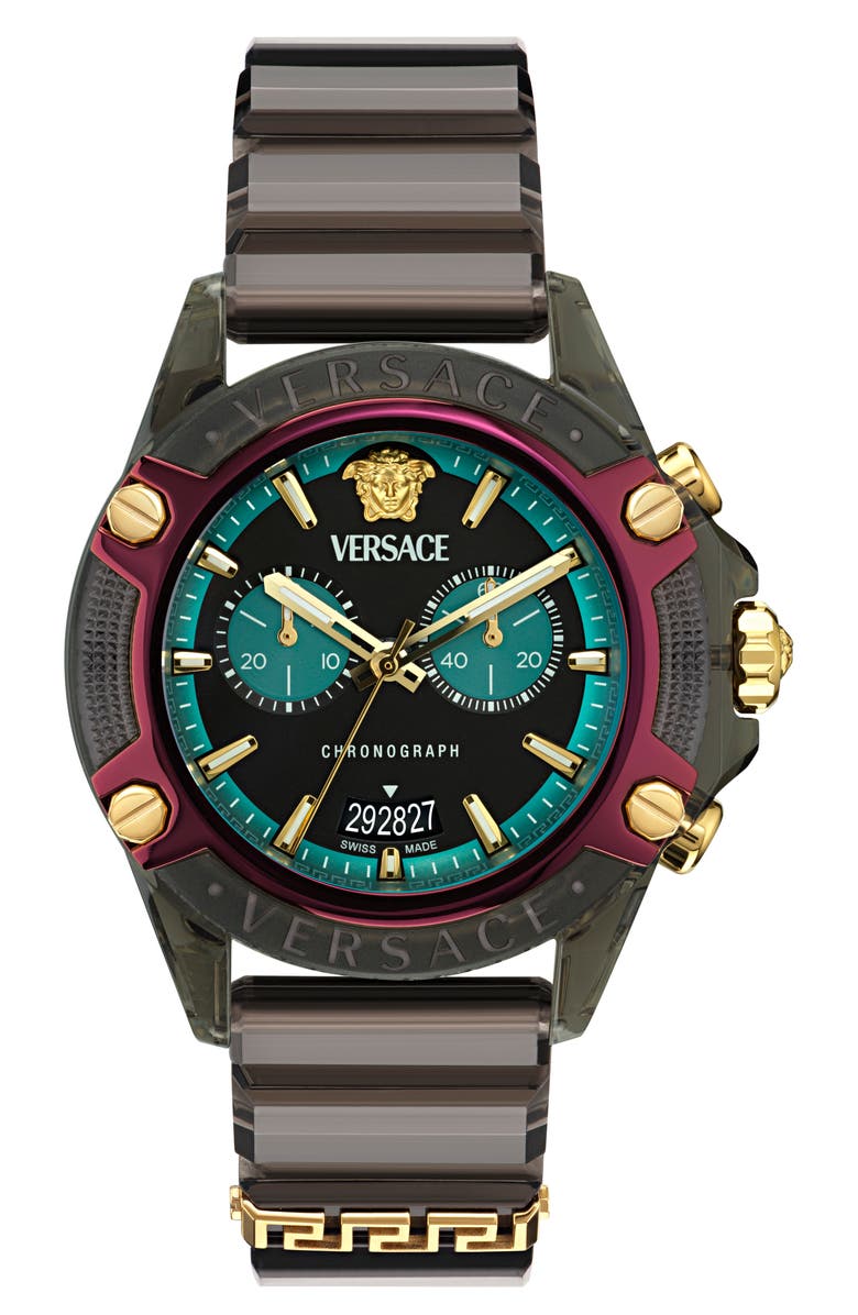 Versace Icon Active Chronograph Silicone Strap Watch, 44mm, Main, color, 