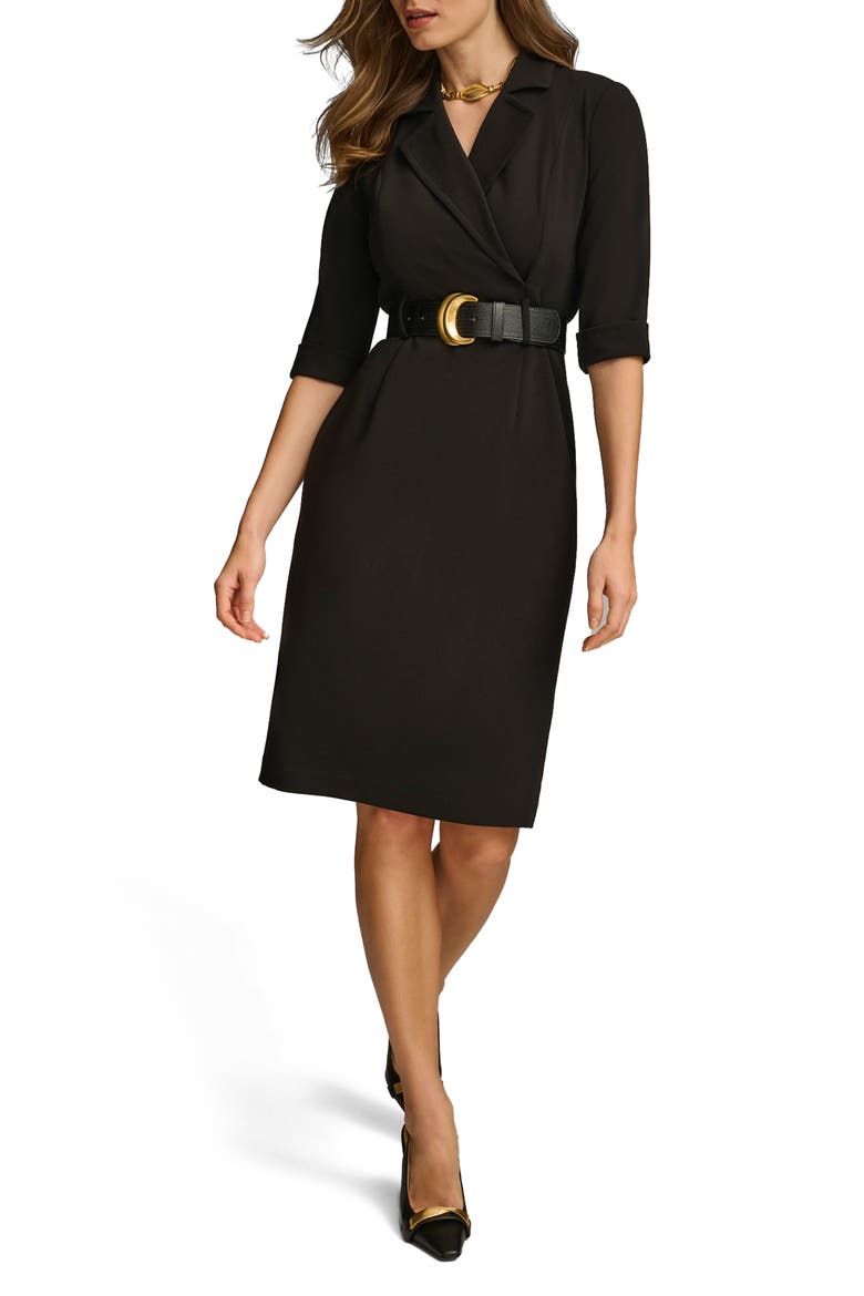Belted Faux Wrap Sheath Dress, Main, color, BLACK