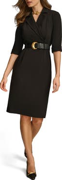 Donna Karan New York Belted Faux Wrap Sheath Dress