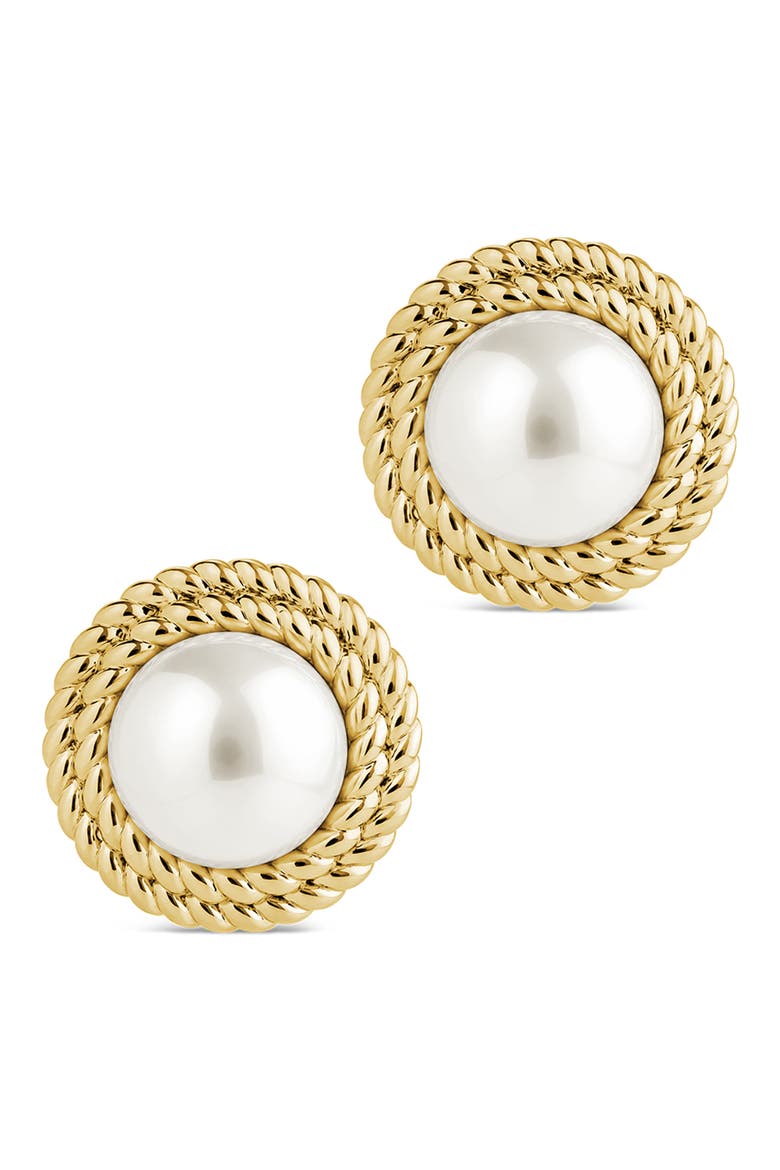 Pearl Halo Stud Earrings, Alternate, color, GOLD