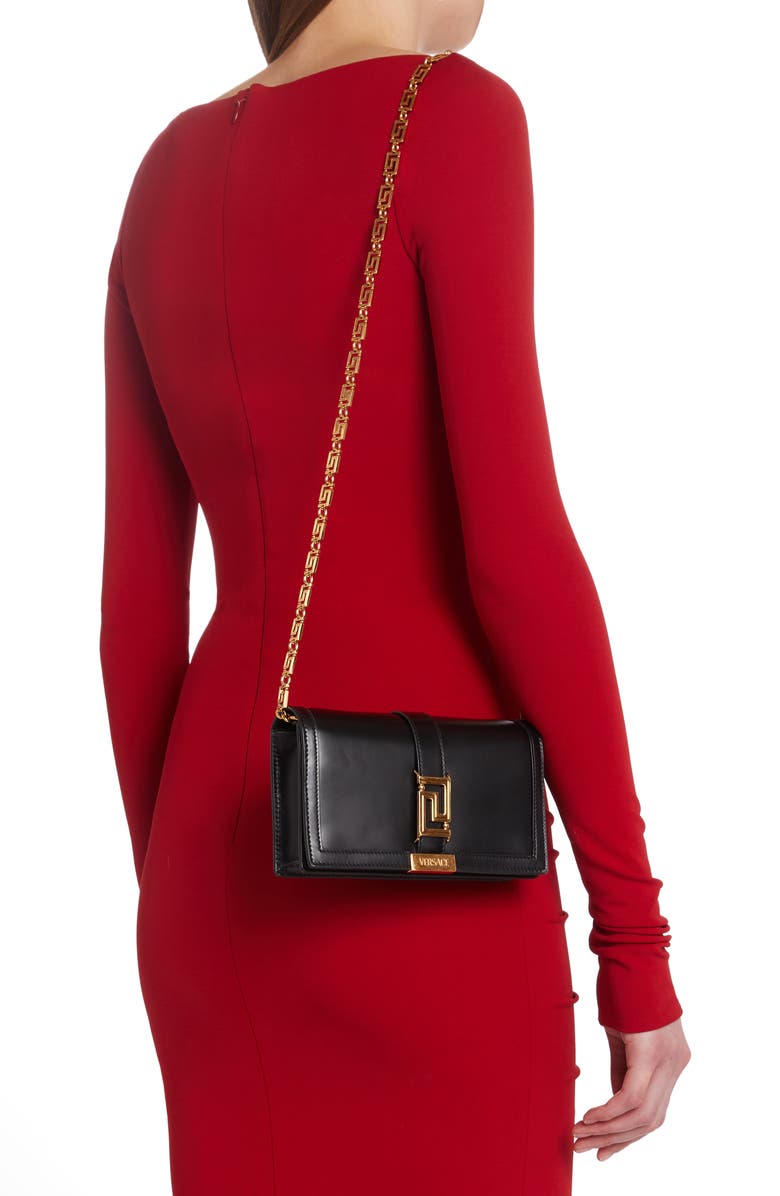 Versace Greca Goddess Leather Clutch, Alternate, color, 