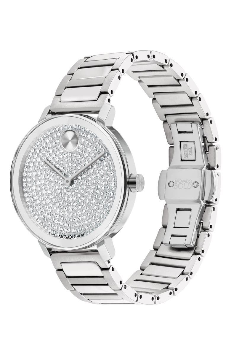 Movado Bold Evolution 2.0 Crystal Bracelet Watch, 34mm, Alternate, color, Silver