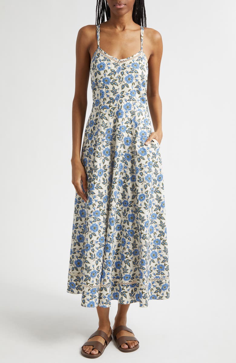 Derek Lam 10 Crosby Adair Print Sleeveless Midi Dress, Main, color, Blue Bell Floral