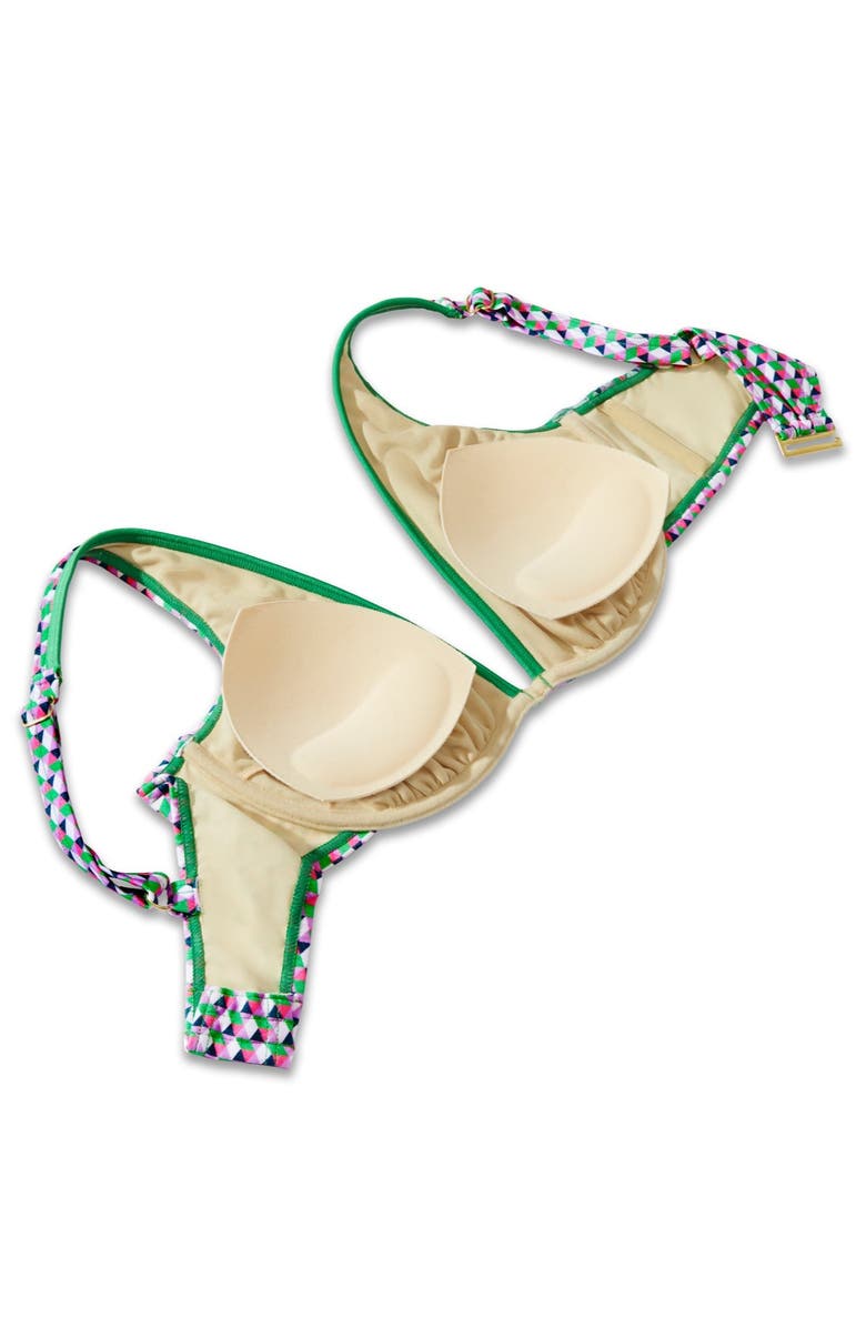 Swimsuits for All Shimmer Contrast Trim Underwire Bikini Top, Alternate, color, Vivid Geo Shimmer