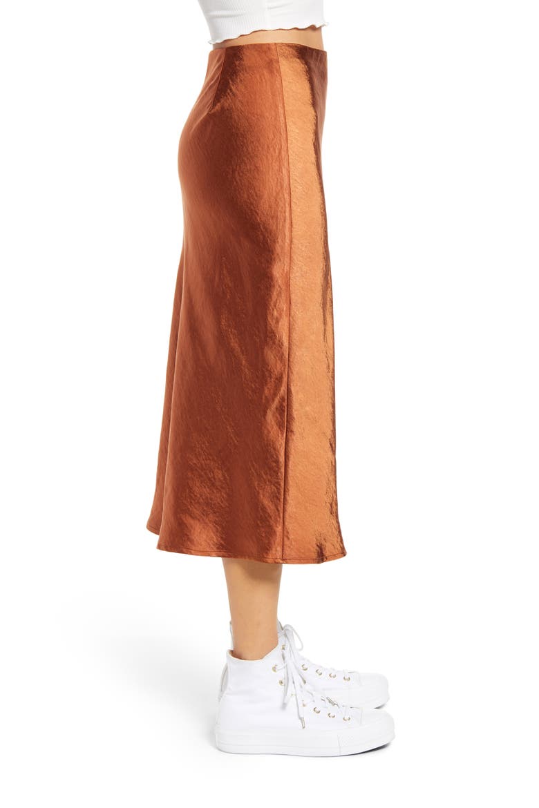 Satin A-Line Midi Skirt, Alternate, color, COCOA