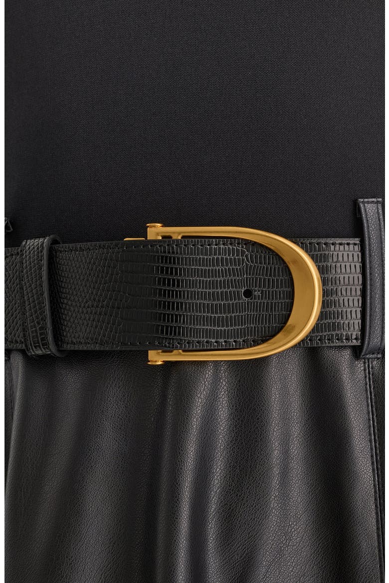 Mixed Media Belted Long Sleeve Dress, Alternate, color, BLK/ BLACK