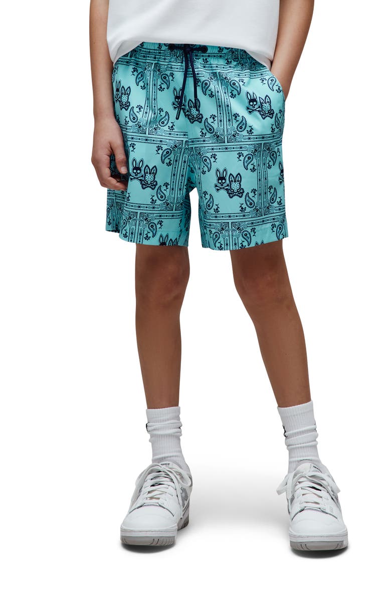 Psycho Bunny Kids' Luke Paisley Print Swim Trunks, Alternate, color, Antigua Sand