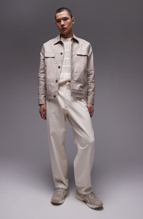 Etro Men Melange Ivory Stretch Cotton Wide-Leg Pant