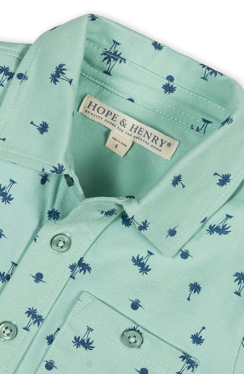 Hope & Henry Kids' Organic Short Sleeve Jersey Knit Shirt, Alternate, color, Tidal Palm Print