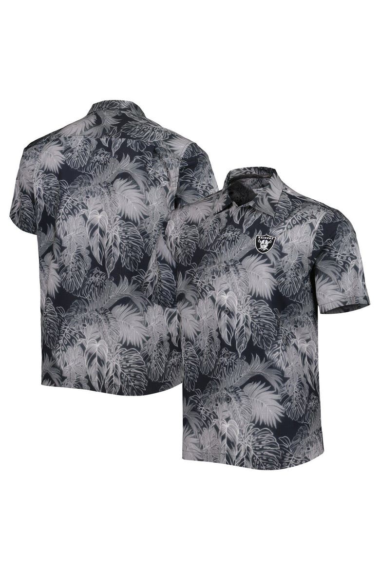 Men's Tommy Bahama Black Las Vegas Raiders Coast Luminescent Fronds Camp IslandZone Button-Up Shirt, Alternate, color, Black