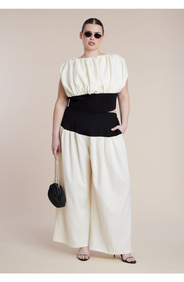 ELOQUII Colorblocked Wide Leg Pant, Main, color, Black And White
