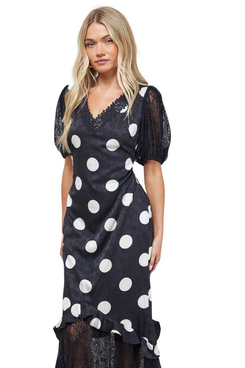 Oasis Frill Detail Puff Sleeve Midi Dress In Black