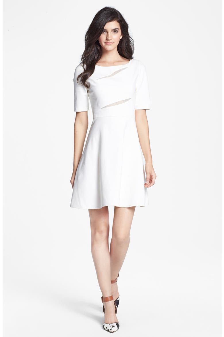 Illusion Cutout Fit & Flare Dress, Main, color, IVORY