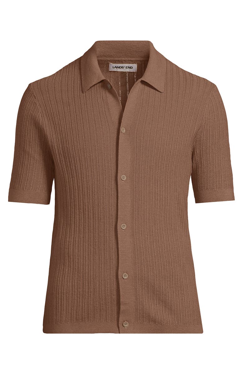 Lands' End Short Sleeve Lightweight Button Through Polo, Alternate, color, Dark Jute Brown