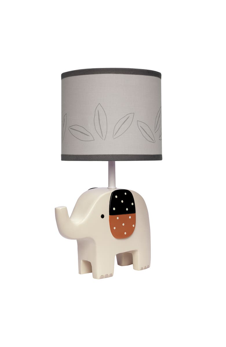 Lambs & Ivy Patchwork Jungle Modern Elephant Lamp With Gray Shade & Bulb, Alternate, color, Cream