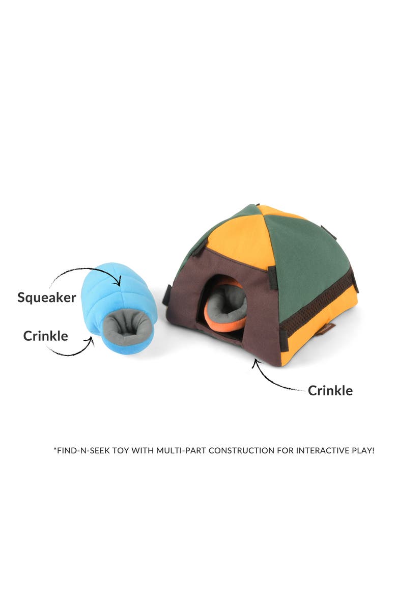 Camp Corbin Trailblazing Tent Dog Toy Squeaker, Crinkle, Alternate, color, Multicolored