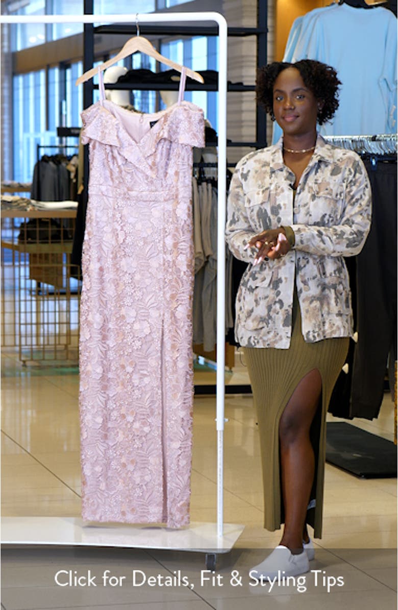 Floral Embroidery Off the Shoulder Sheath Gown, sales video thumbnail