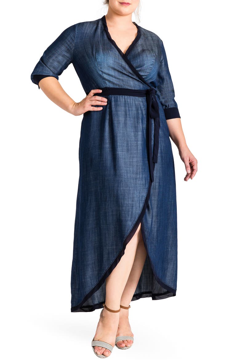 Elle Wrap Maxi Dress, Main, color, MEDIUM BLUE