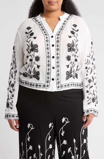 Forgotten Grace Floral Embroidered Long Sleeve Button-Up Top