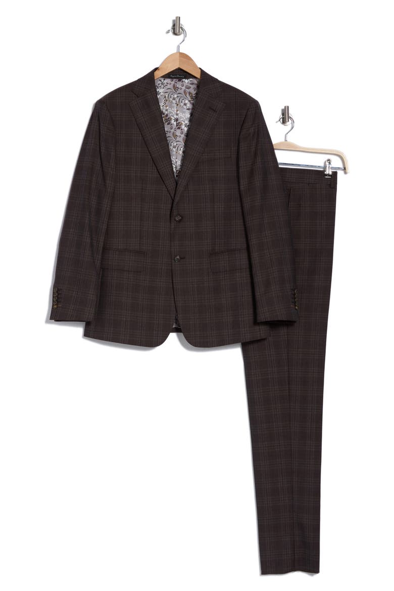 Plaid Trim Fit Notch Lapel Wool Blend Two-Piece Suit, Alternate, color, BROWN