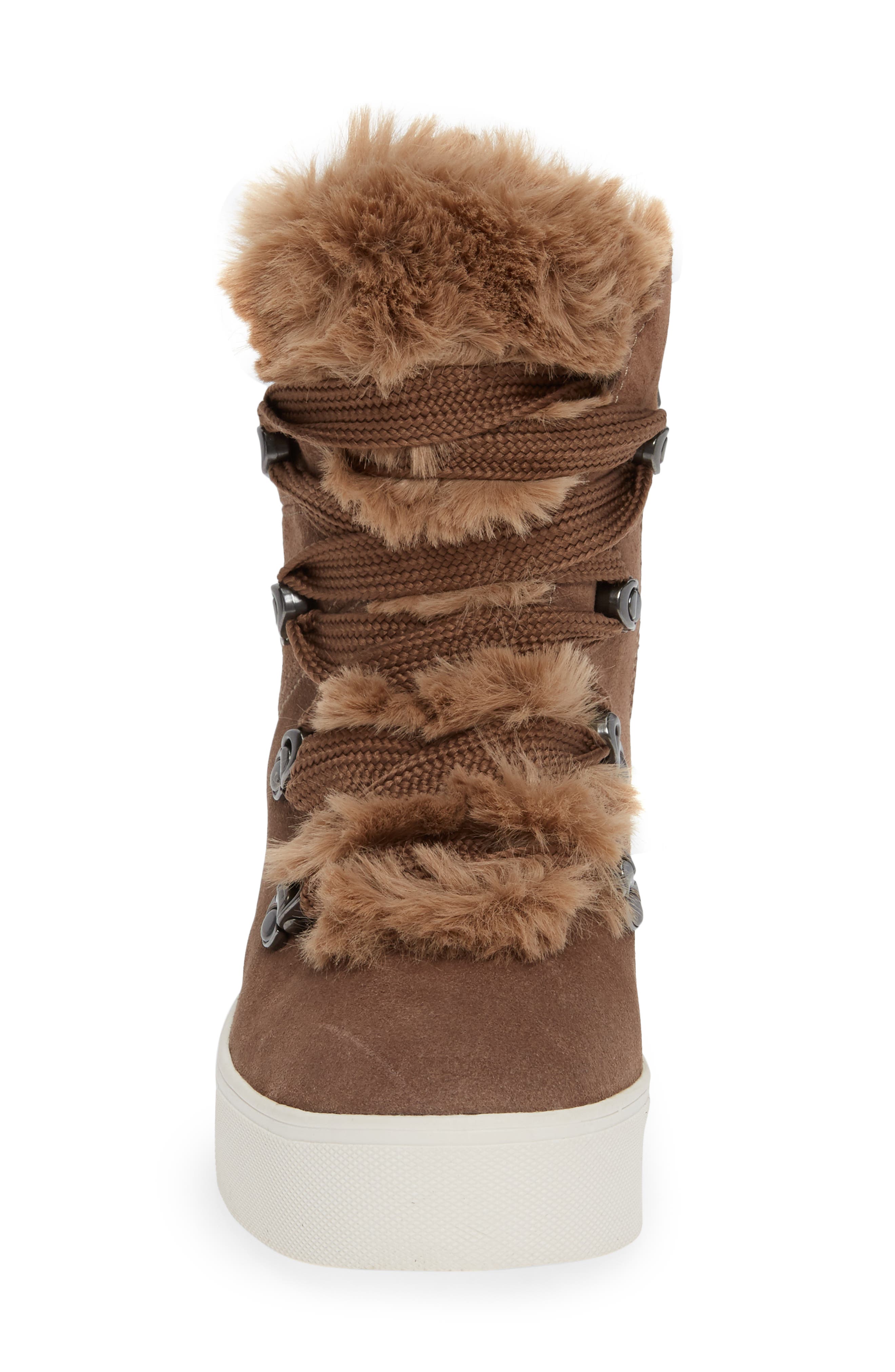 Whitney Faux Fur Trim High Top Sneaker, Alternate, color, TAUPE SUEDE