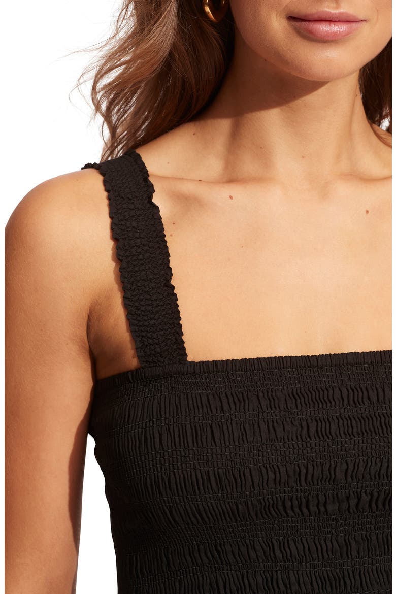 Beach House Smocked Cotton Cover-Up Dress, Alternate, color, BLACK