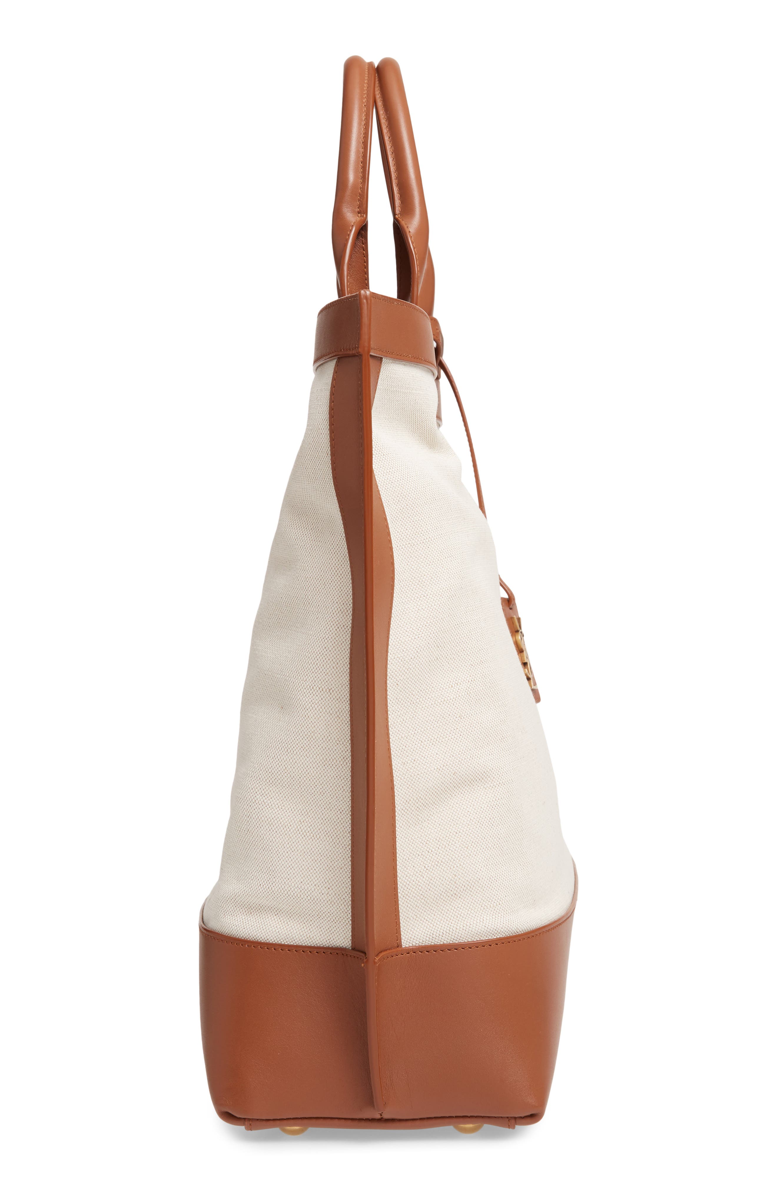 Saint Laurent Tag Canvas & Leather Tote, Alternate, color, 
