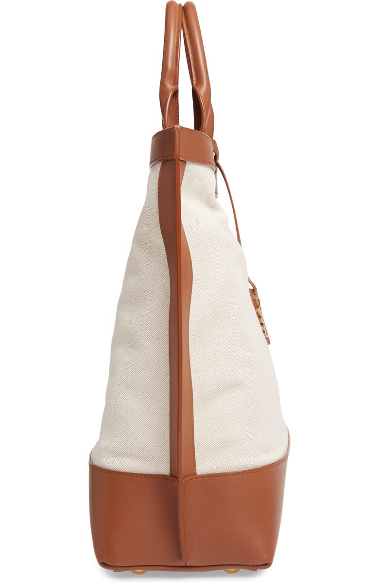 Saint Laurent Tag Canvas & Leather Tote, Alternate, color,