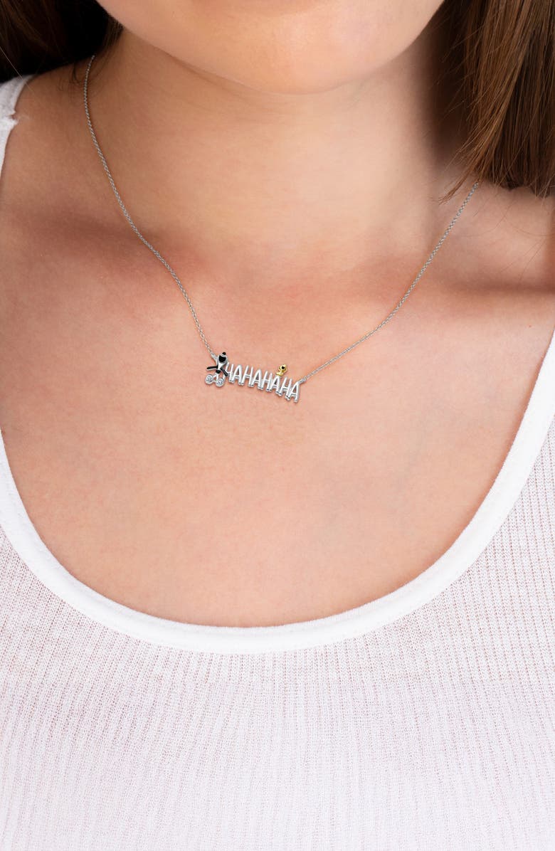 Crislu x Peanuts<sup>®</sup> HA HA HA Snoopy & Woodstock Pendant Necklace, Alternate, color, Pure Platinum / Clear Stone