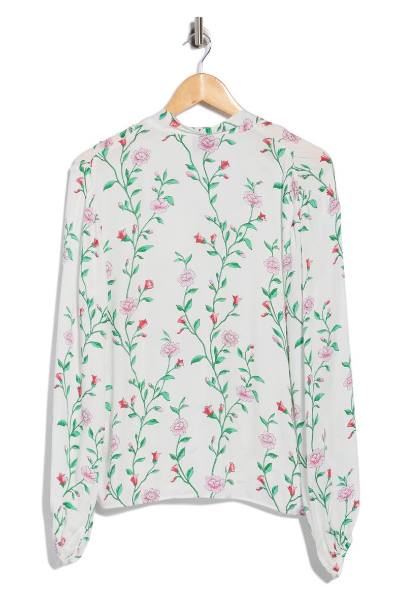 Floral Tie Neck Long Sleeve Top, Alternate, color, WHITE/ PINK