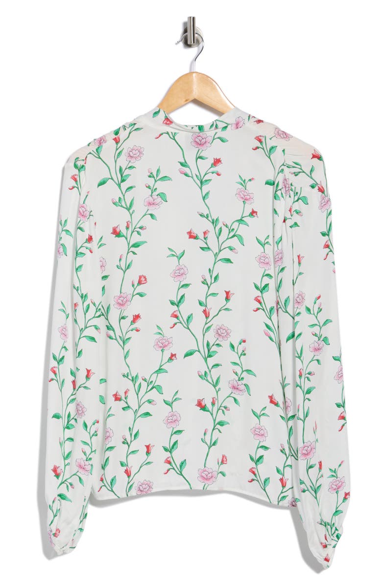 Longchamp Floral Tie Neck Long Sleeve Top, Alternate, color, White/ Pink