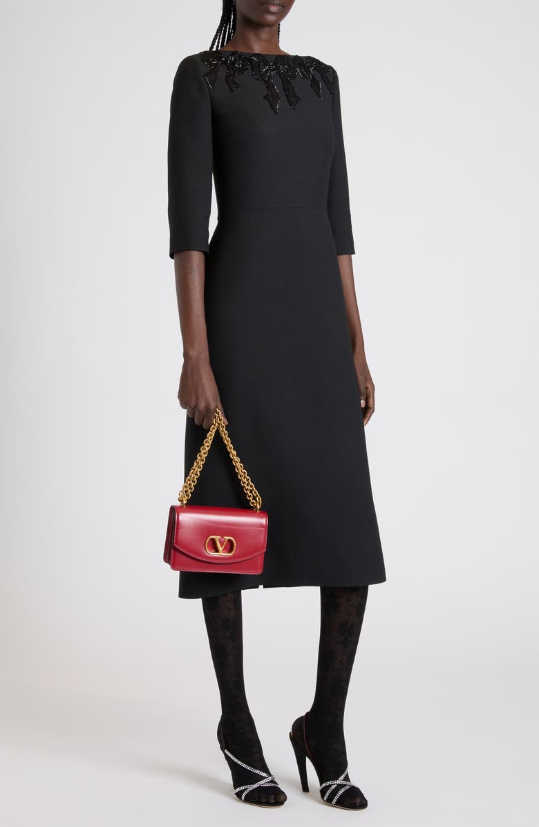 Valentino Garavani DeVain VLOGO Leather Shoulder Bag, Alternate, color, Rosso V