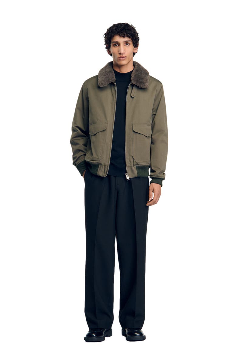 SANDRO Fur collar jacket, Alternate, color, 