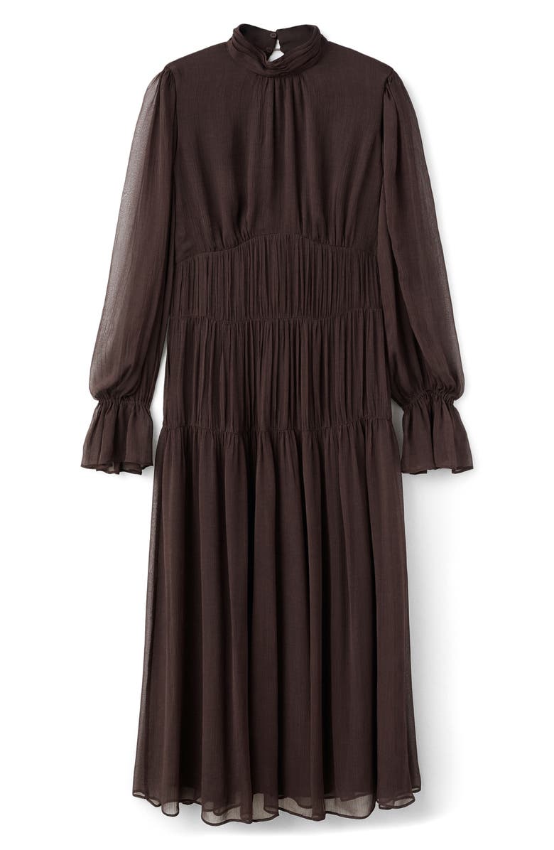 MANGO Long Sleeve Tiered Dress, Main, color, Chocolate