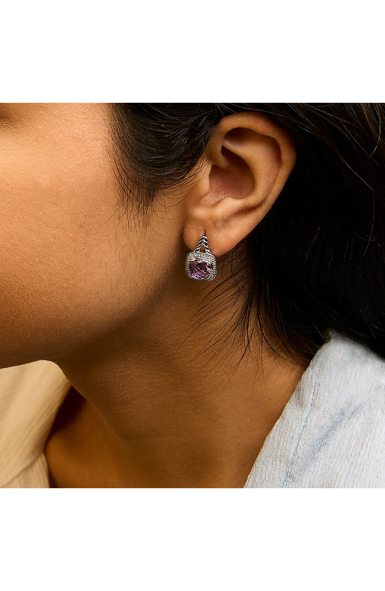 Haus of Brilliance Sterling Silver Cushion Cut Amethyst and Diamond Accent Halo Drop Earrings, Alternate, color, Silver