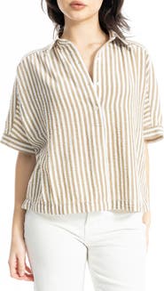 MAX STUDIO Textured Stripe Camp Shirt