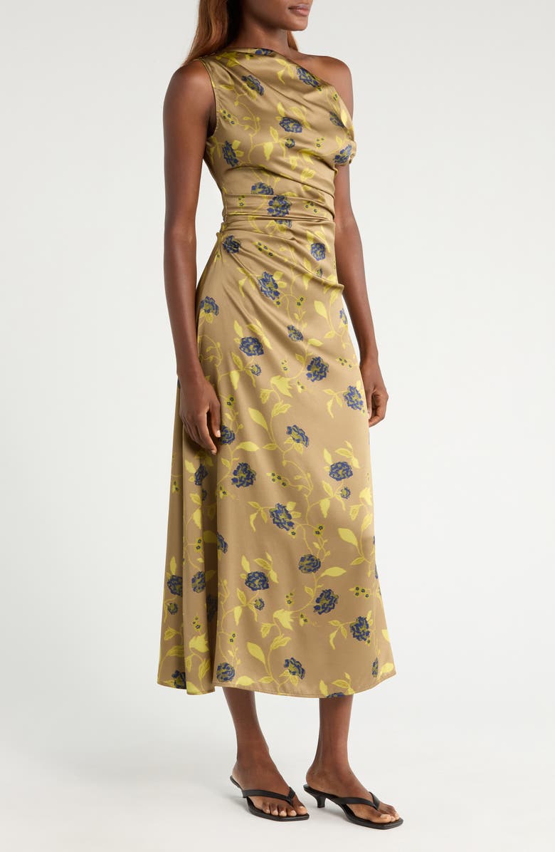 STAUD Phare One-Shoulder Stretch Silk Midi Dress, Alternate, color, Vintage Floral
