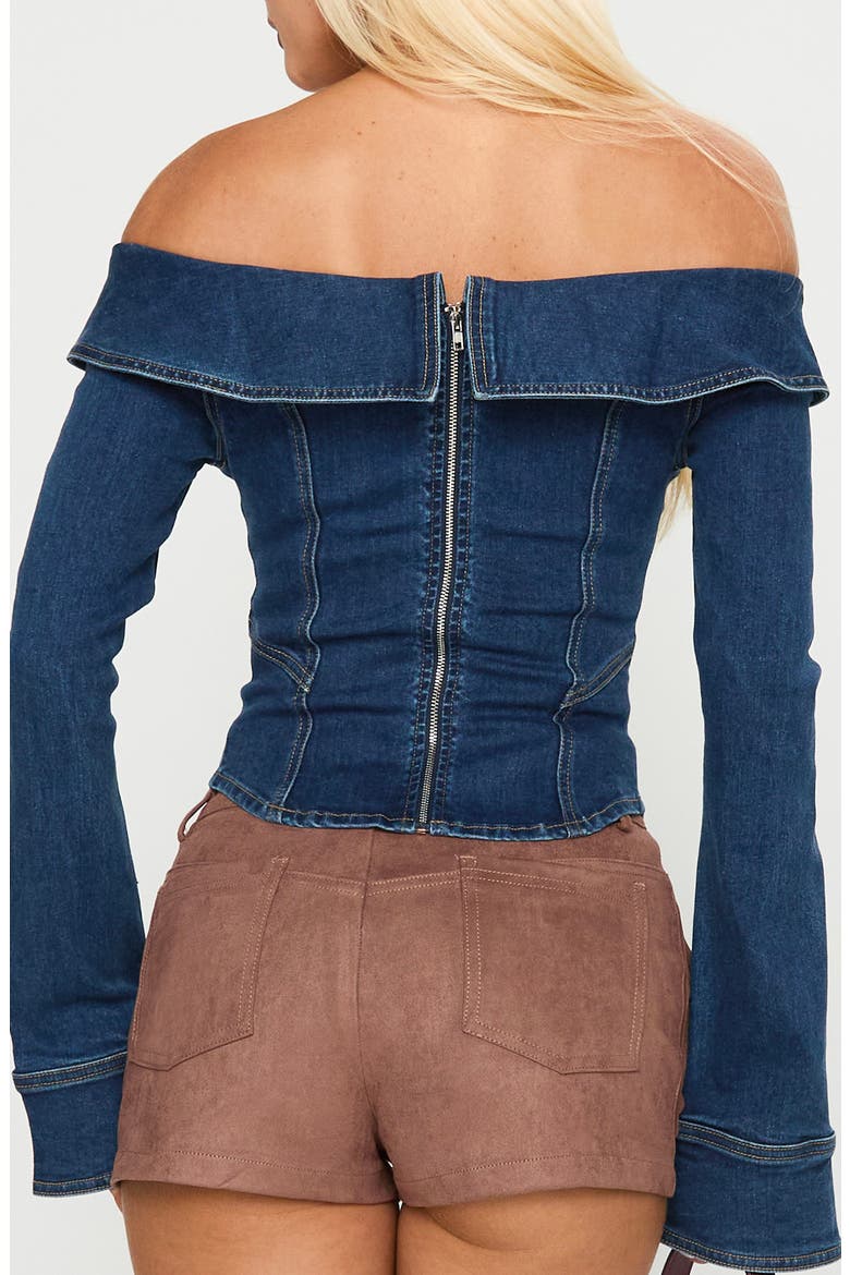 In The Crowd Off the Shoulder Denim Top, Alternate, color, DARK DENIM