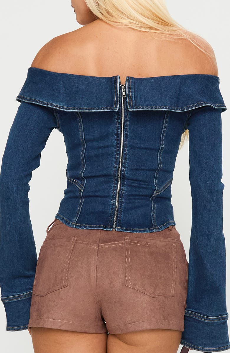 Princess Polly In The Crowd Off the Shoulder Denim Top, Alternate, color, Dark Denim
