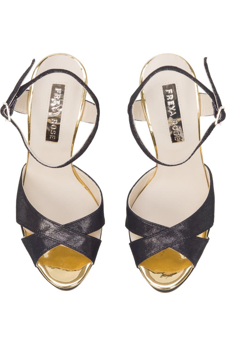 Freya Rose Zahra Noir Ankle Strap Pearl Heel Sandal, Alternate, color, Black Shimmer