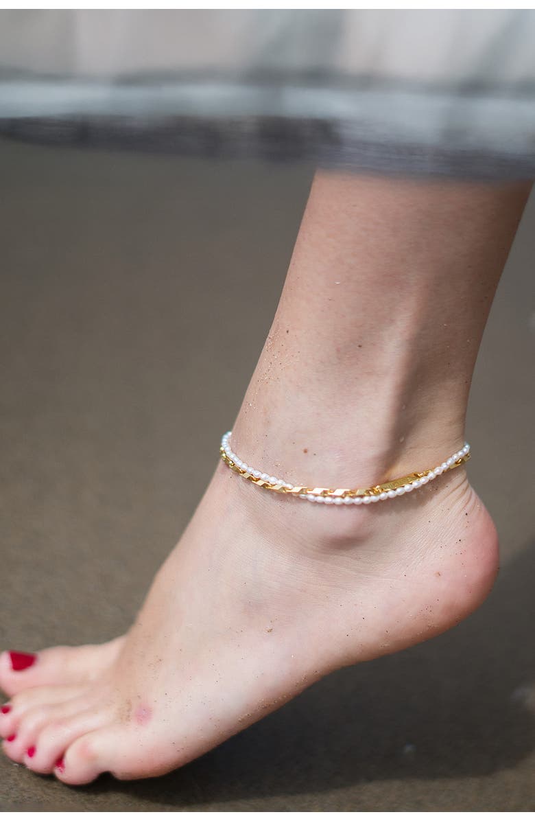 Classicharms Madison Layered Freshwater Pearl Anklet, Alternate, color, Gold