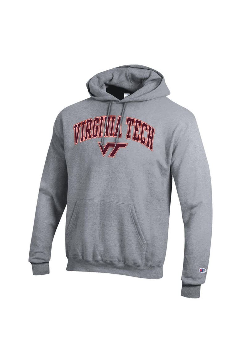 Men's Champion  Heather Gray Virginia Tech Hokies Arched Logo Fleece Pullover Hoodie, Alternate, color, Heather Gray