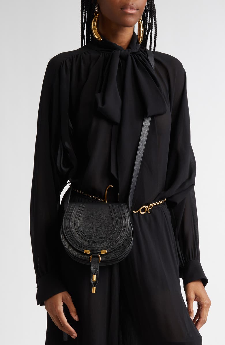 Chloé Small Marcie Leather Crossbody Bag, Alternate, color, Black