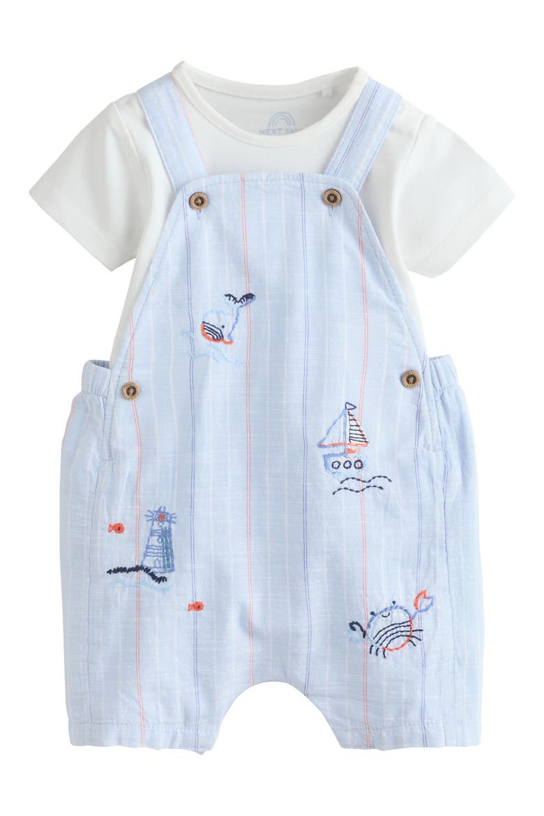Nautical Bodysuit & Embroidered Romper Set, Main, color, BLUE