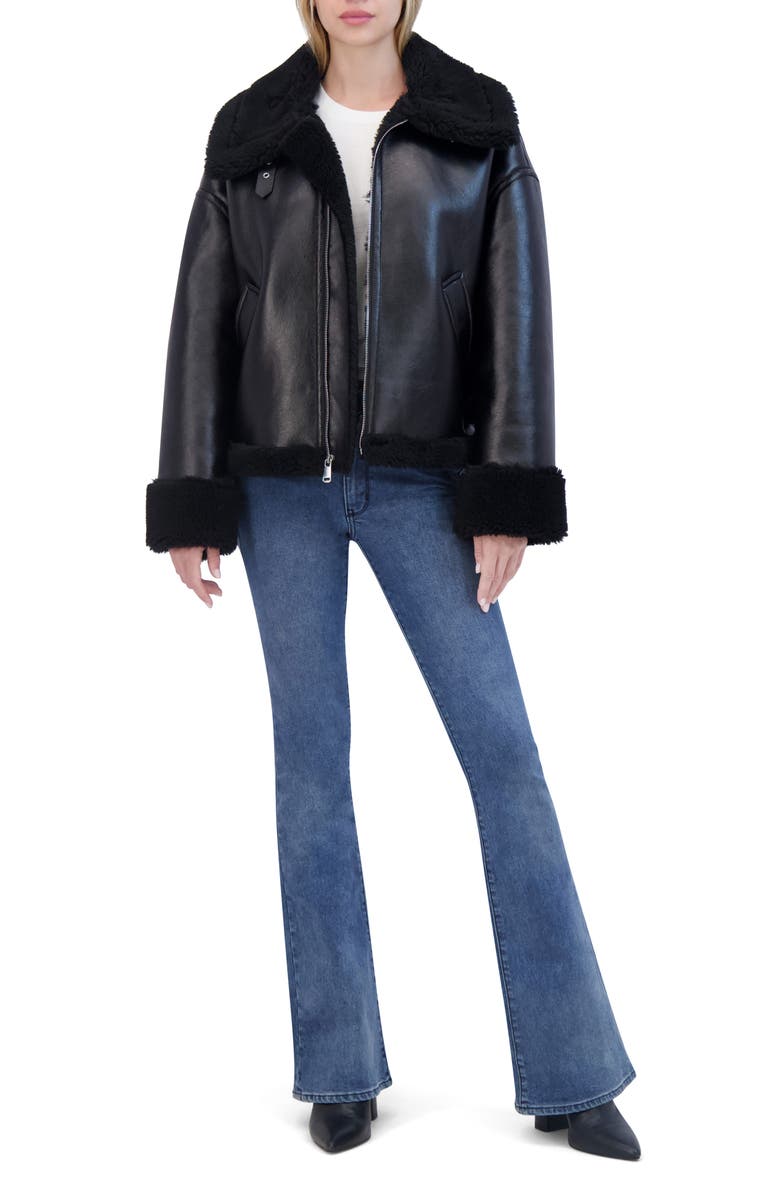 Laundry by Shelli Segal Faux Shearling Trimmed Faux Leather Jacket, Alternate, color,