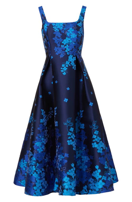 Adrianna Papell Border Sleeveless Jacquard Fit & Flare Midi Dress In Blue
