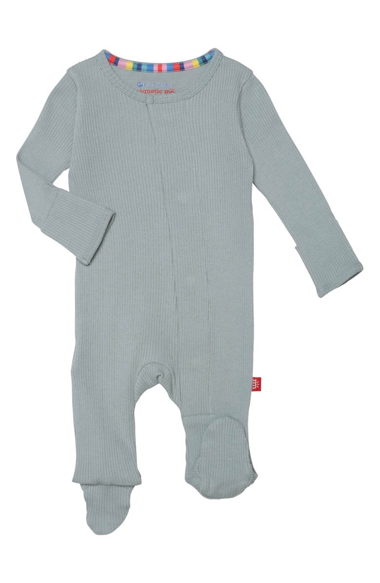 Magnetic Me Mist Ribbed Cotton Long Sleeve Magnetic Footie, Main, color,